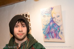 Jack Hardy alongside a painting of him and Claire Saunders Smith by Jennifer Hutchison
